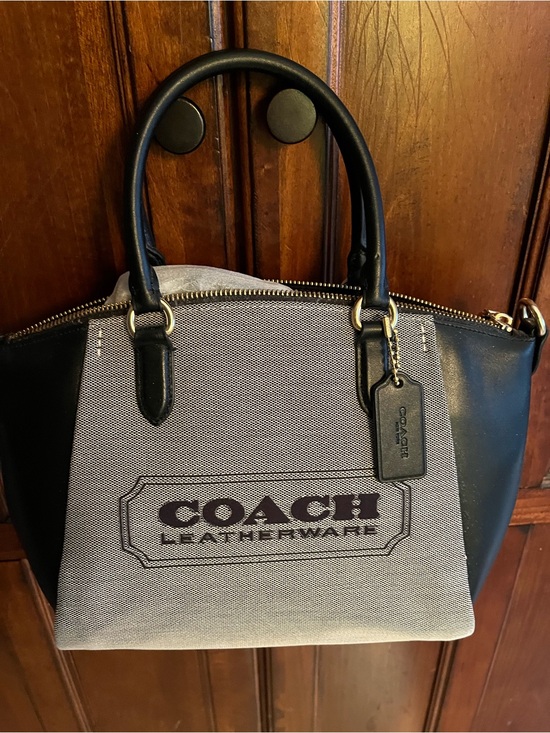Coach Handbags - Coach Two-Tone Canvas & Leather Satchel in Black and Beige